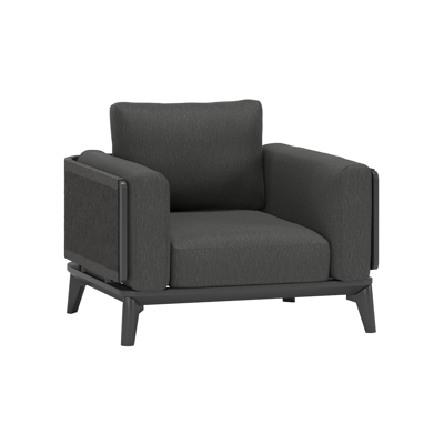 Set van 2 Mosa loungestoelen 2 x 1-zit in zwart aluminium en zwart gedraaide ronde wicker met sky black weather+ softtouch kussen