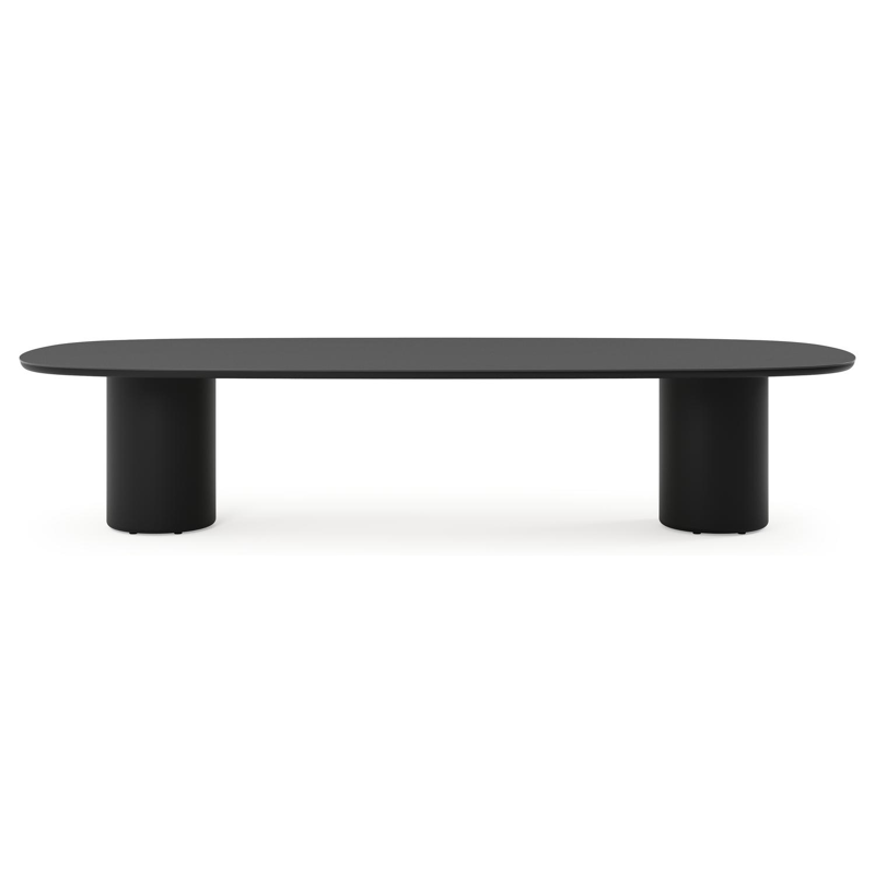 Table de jardin low dining Amico bombo en aluminium noir et céramique pleine Nero Black - Lg. 320 x Lrg. 130 x Haut. 61 cm