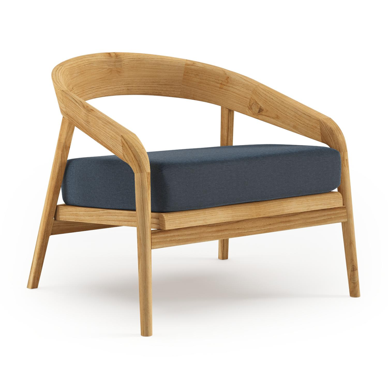 Lacrima loungestoel in teak met heritage indigo all weather Sunbrella® luxe kussen