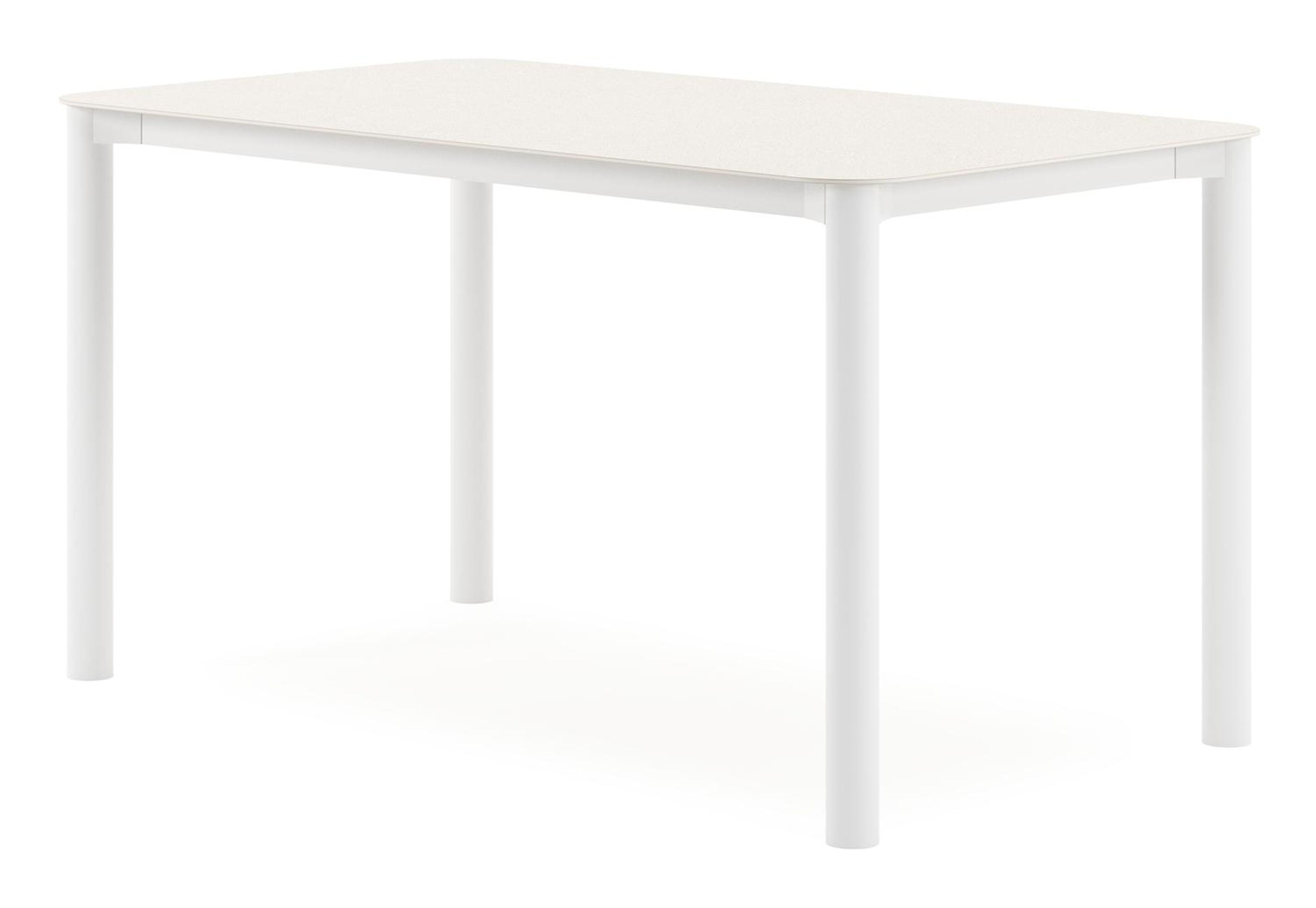 Table de jardin Orso rectangulaire arrondi en aluminium blanc et céramique pleine beige - Lg. 140 x Lrg. 80 x Haut. 75 cm