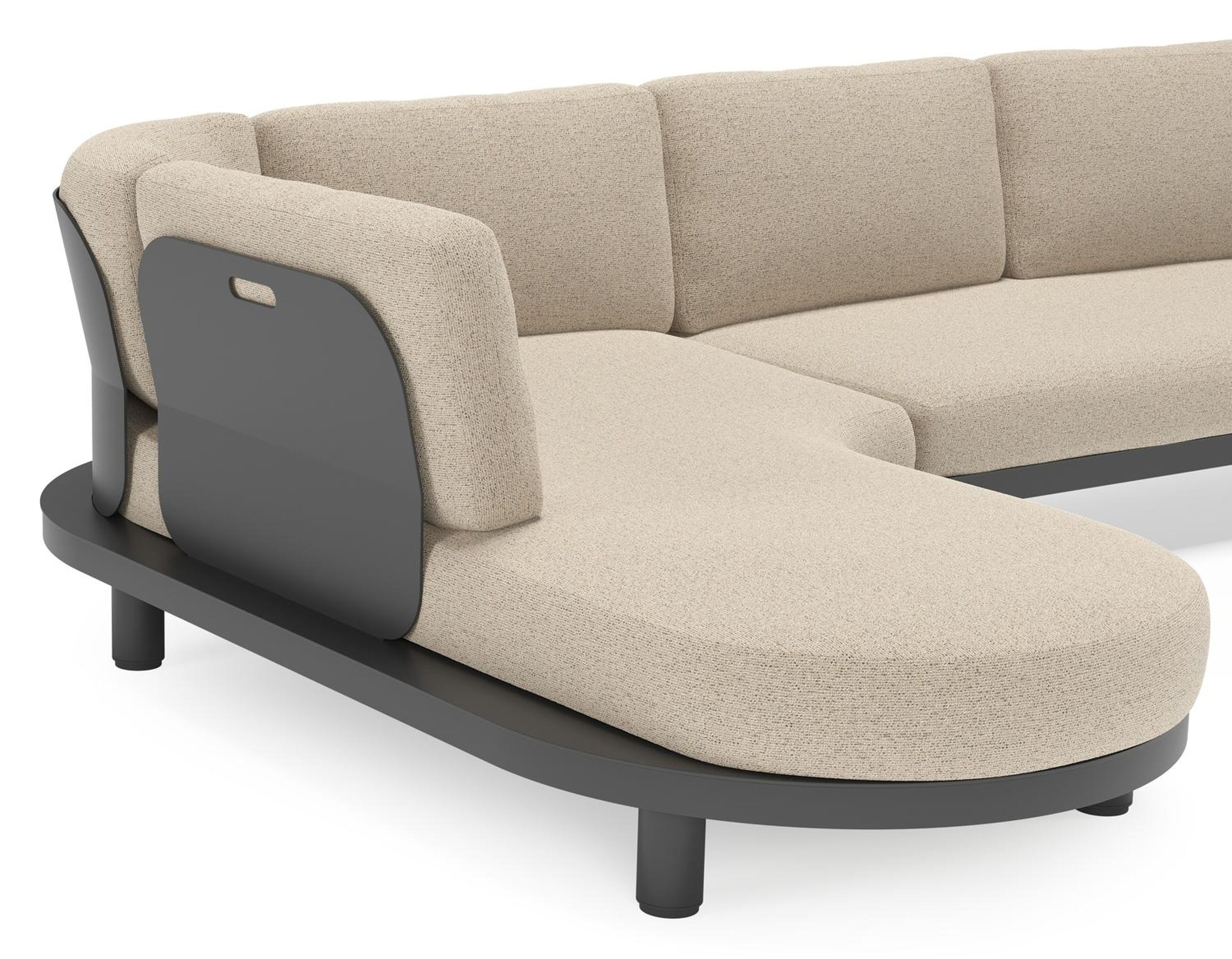 Salon de jardin d'angle Donato en aluminium noir et coussins en all weather cosytica Marbella Beige