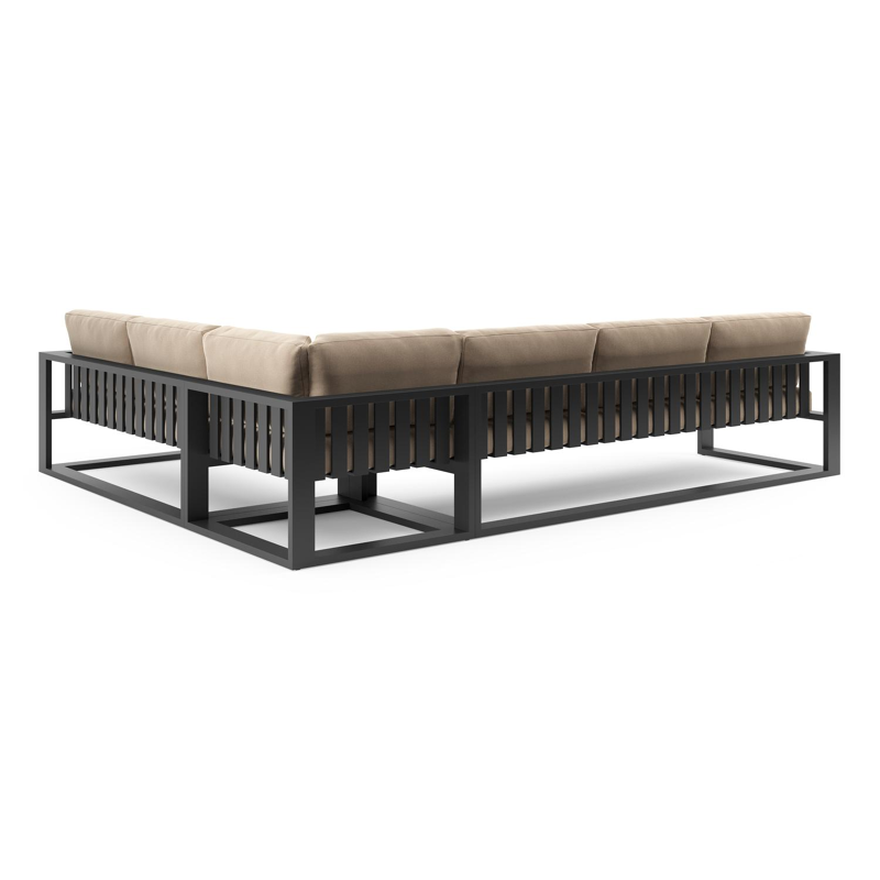 Verato loungehoek in zwart aluminium met natte heather beige all weather sunbrella® luxe kussen