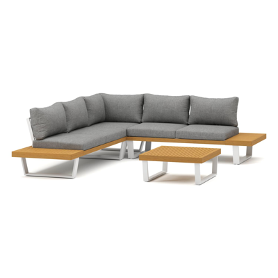 Campelo loungehoek in wit aluminium en polywood met grijs polyester kussen en loungetafel