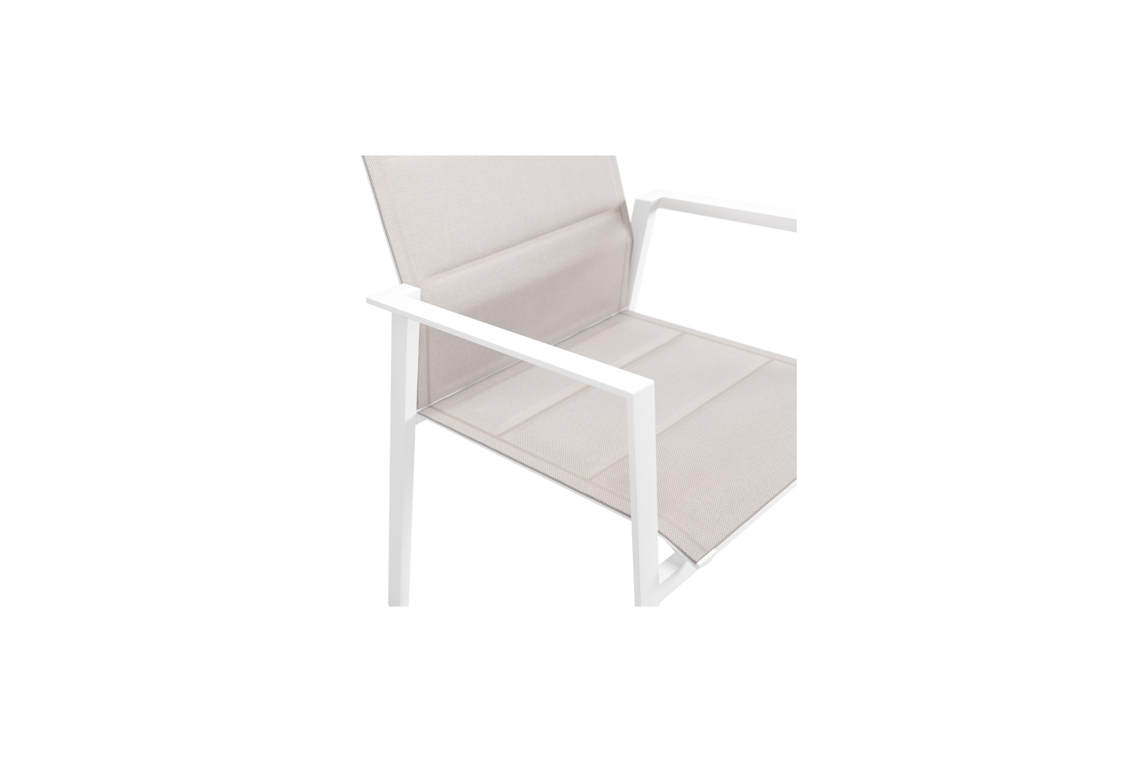 Cirello stapelbare tuinstoel in wit aluminium en beige dubbele textilene