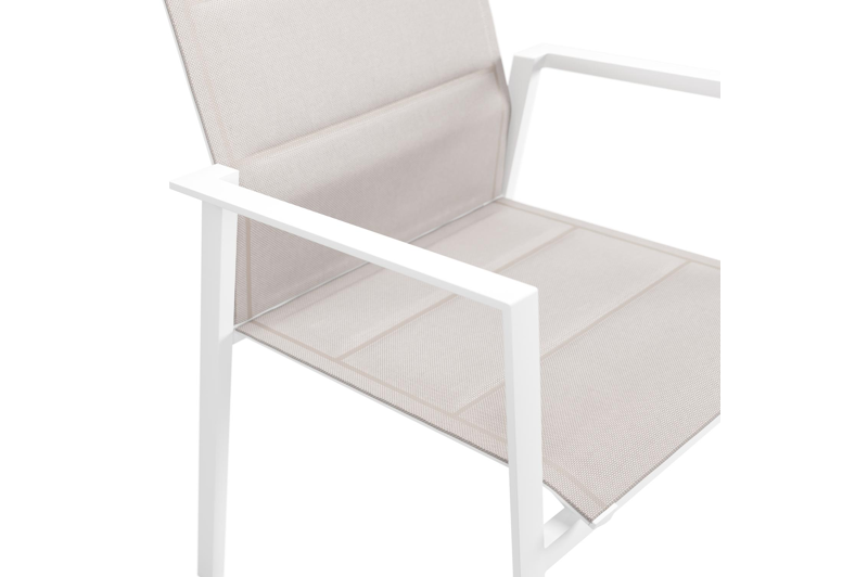 Cirello stapelbare tuinstoel in wit aluminium en beige dubbele textilene