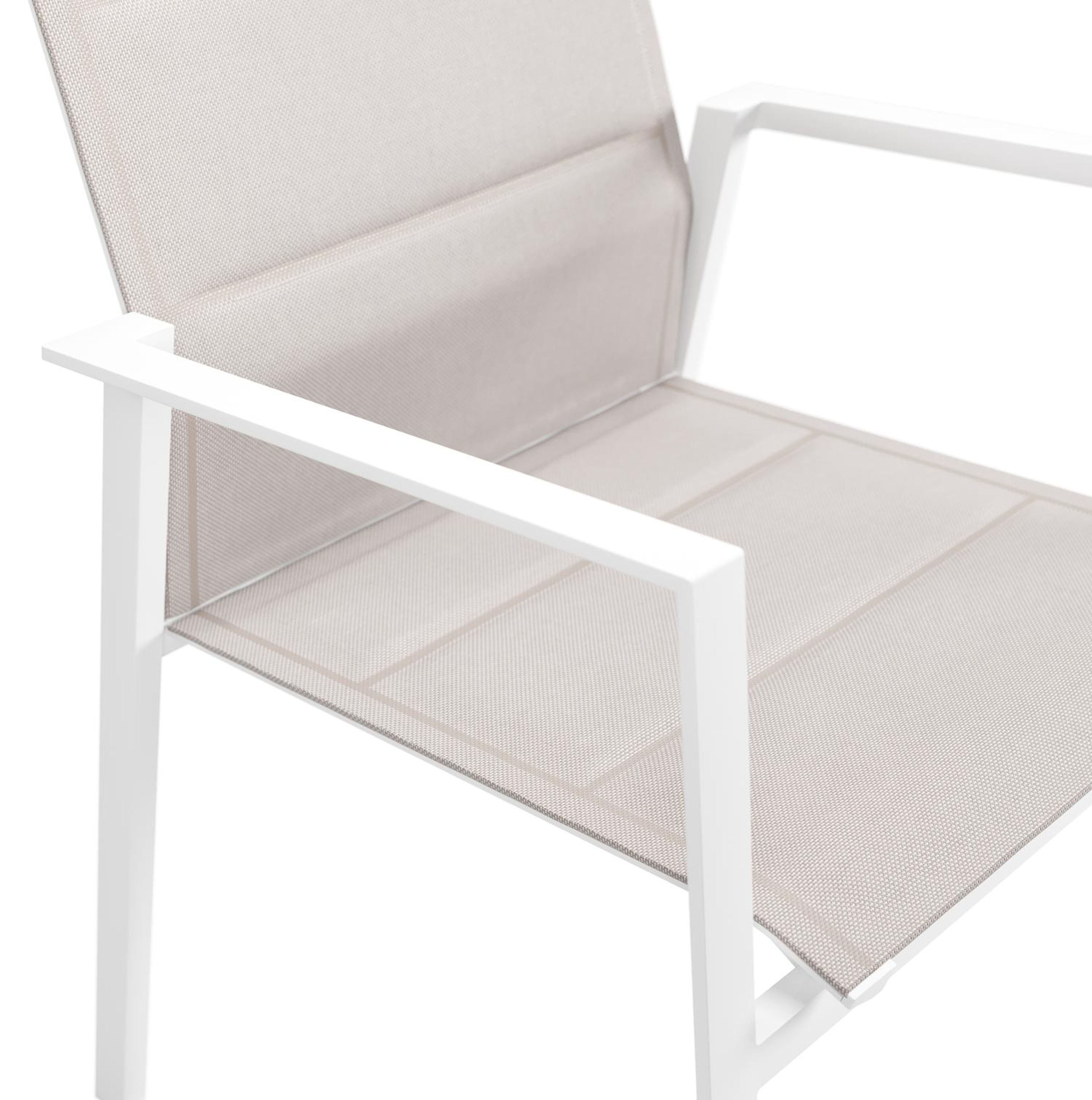 Cirello stapelbare tuinstoel in wit aluminium en beige dubbele textilene