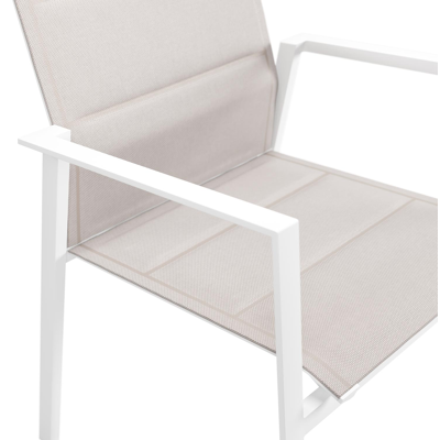 Cirello stapelbare tuinstoel in wit aluminium en beige dubbele textilene