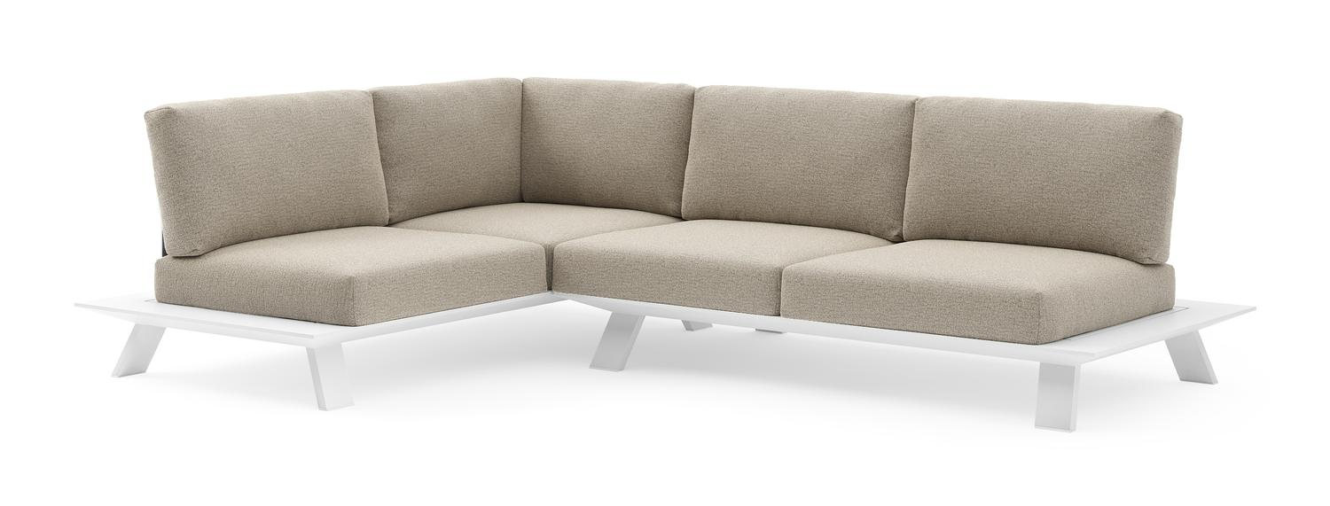 Cesano loungehoek in wit aluminium met catania beige all weather Cosytica kussen