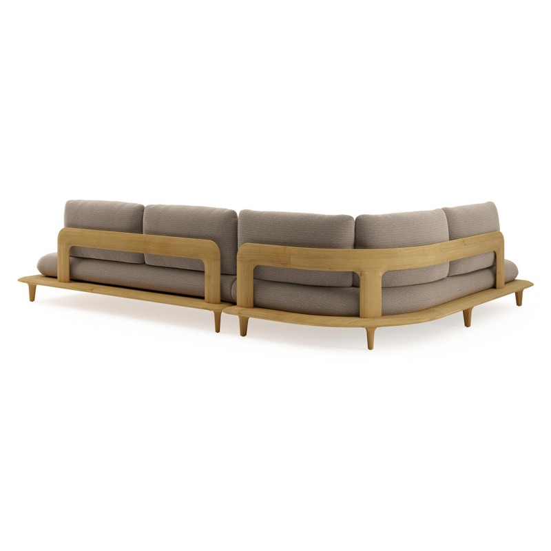 Salon de jardin d'angle Bomero en teck et coussins en all weather solica firenze earth