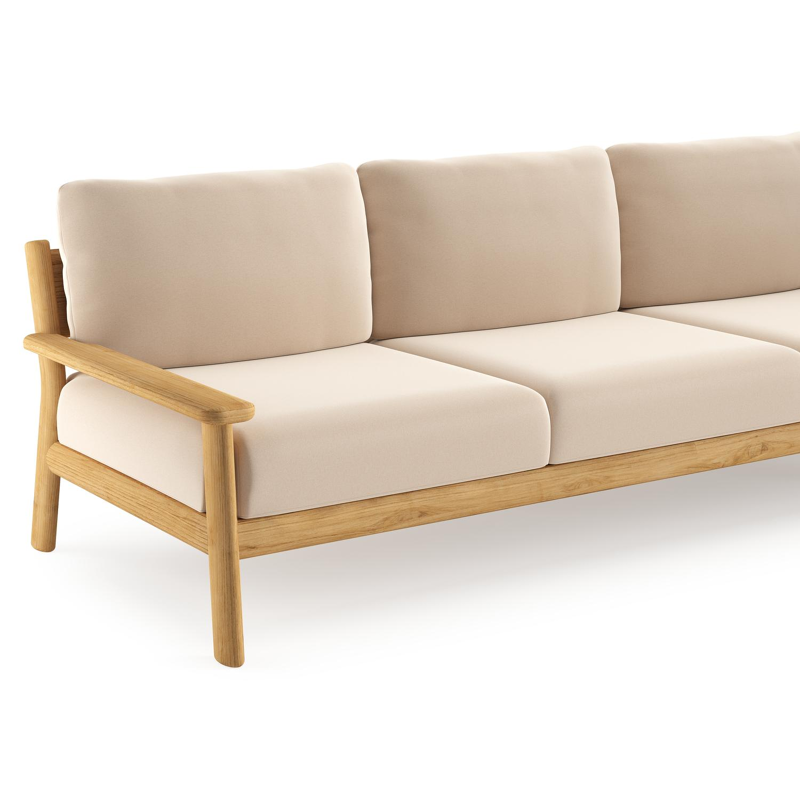 Amaro loungeset in teak met natte linen chalk all weather sunbrella® luxe kussen