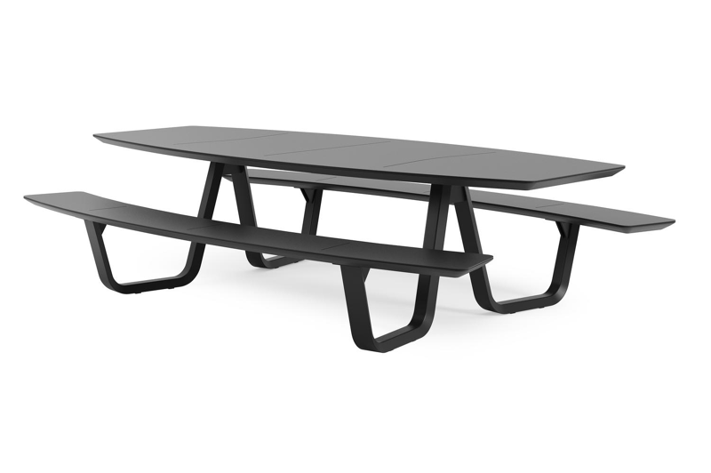 Forno picknicktafel bootvorm in zwart aluminium - L 280 x B 192 x H 72 cm