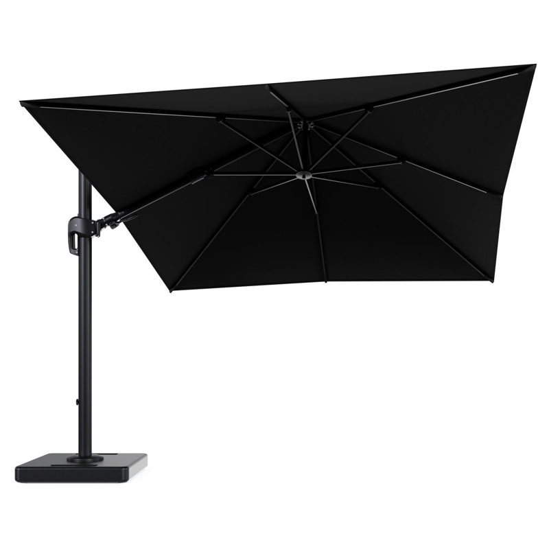 Rufina zweefparasol tiltfunctie in zwart aluminium en parasoldoek in All Weather Sunbrella® Luxe Natte Sooty - L1 300 x L2 300 cm met parasolvoet Lapido 160 kg