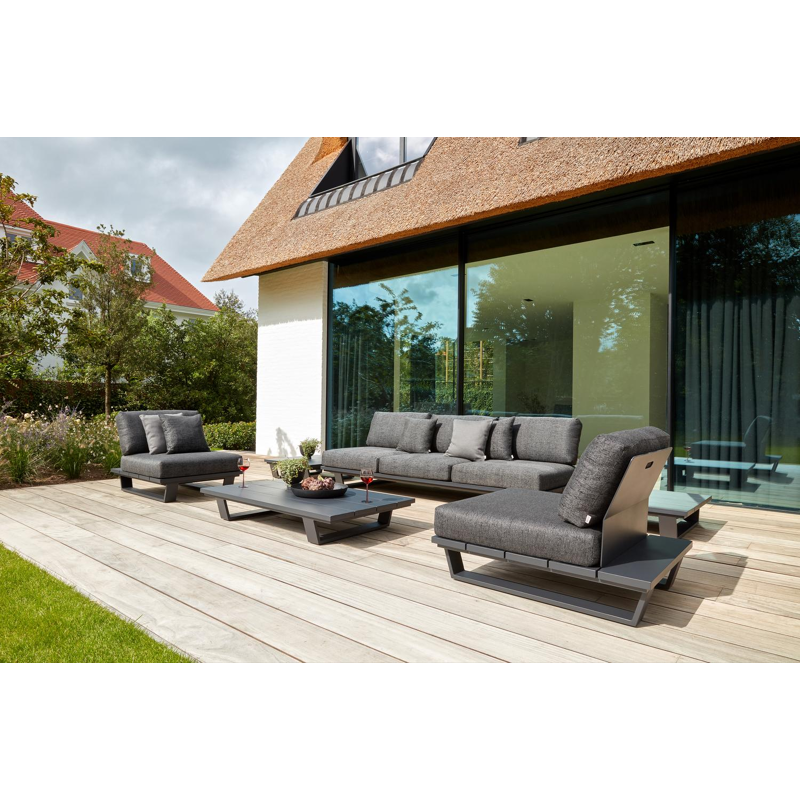 Pagino loungeset in zwart aluminium met heritage rust all weather sunbrella® luxe kussen