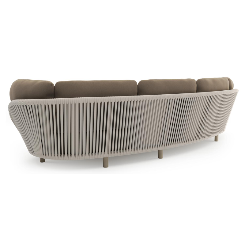 Lupino loungeset in beige aluminium en beige verticaal geweven luxe vlakke brede rope met natte heather grey all weather sunbrella® luxe kussen