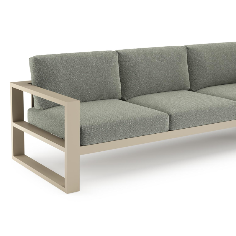 Verato loungehoek in beige aluminium met savane leaf all weather sunbrella® luxe kussen