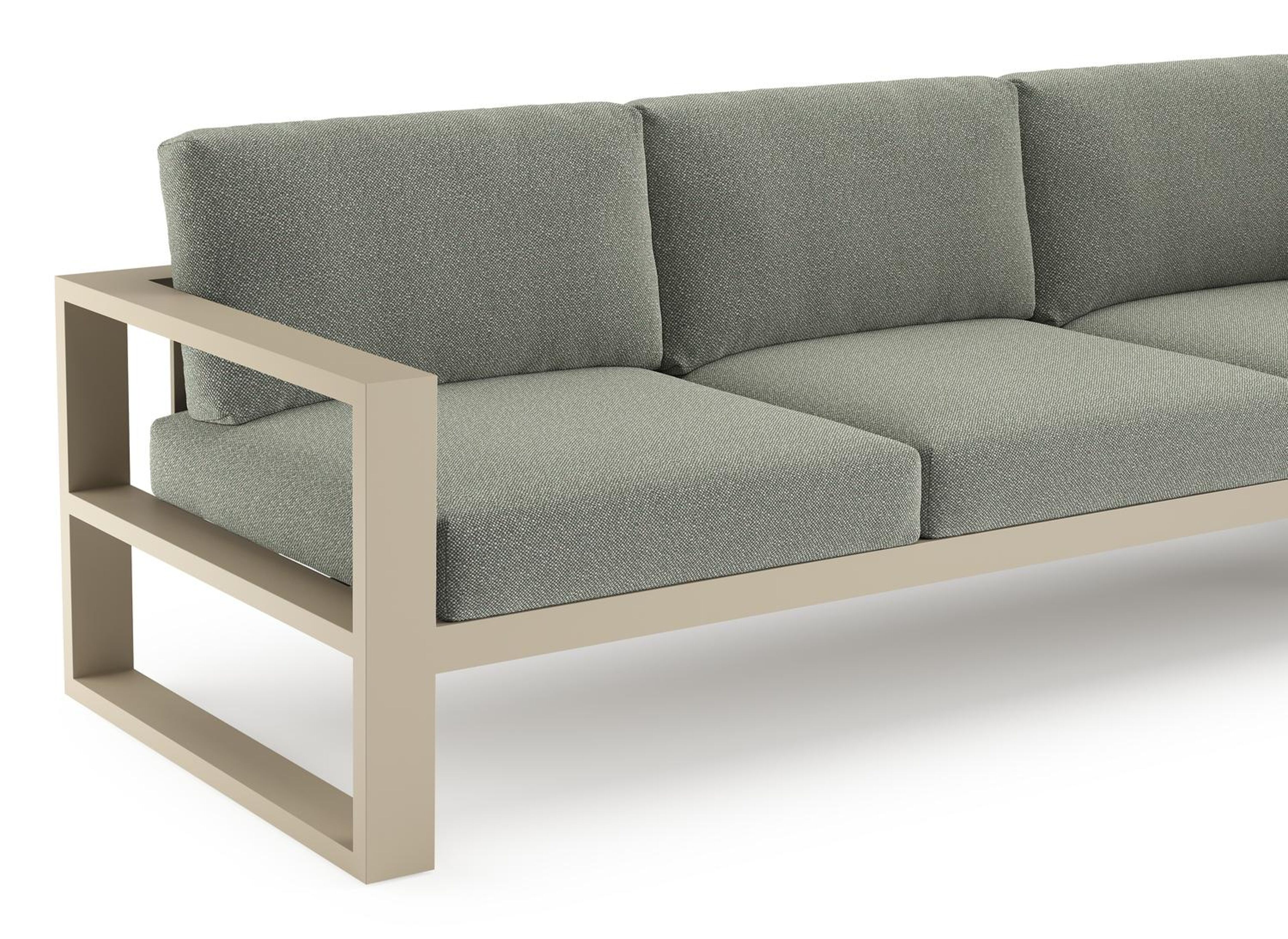 Verato loungehoek in beige aluminium met savane leaf all weather sunbrella® luxe kussen