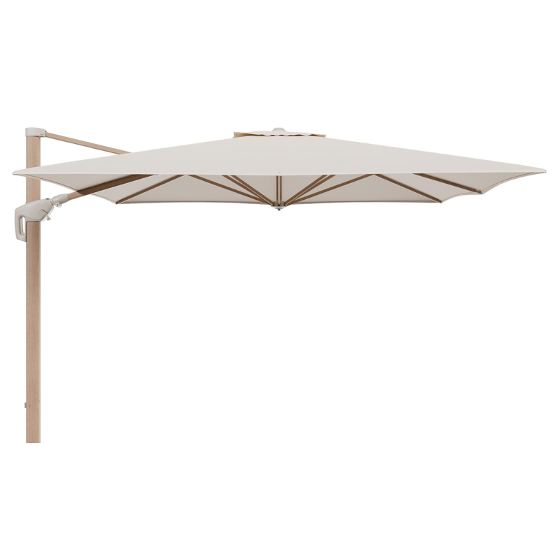 Minore zweefparasol met tiltfunctie in houtlook aluminium en Heritage Papyrus All Weather Sunbrella® Luxe parasoldoek - L1 350 x L2 350 cm (zonder voet) (zonder voet)