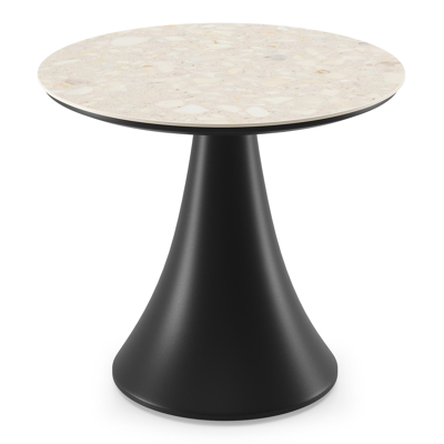 Table de basse low dining low dining Fano ronde en aluminium noir et céramique pleine Retrostone - Diam. 65 x Haut. 55 cm