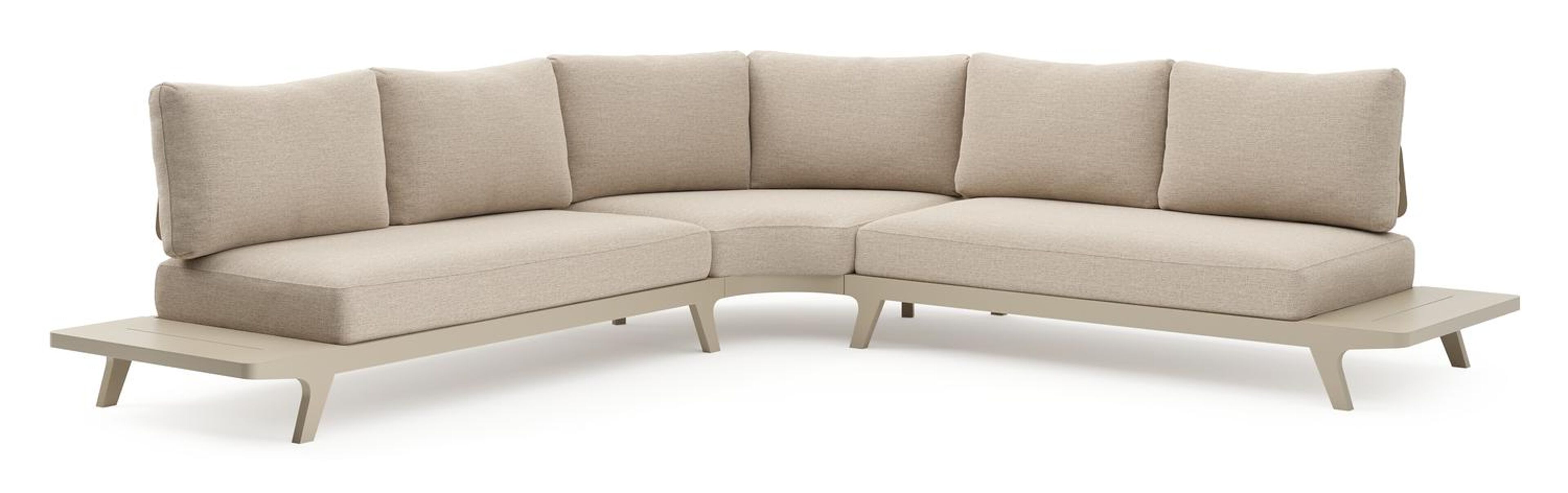 Salon de jardin d'angle Bolzano en aluminium beige et coussins en weather+ softtouch rustic