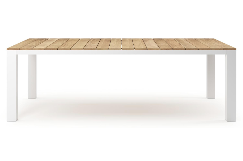 Table de jardin Nano en aluminium blanc et teck - Lg 240 x Larg. 148 x H 75 cm