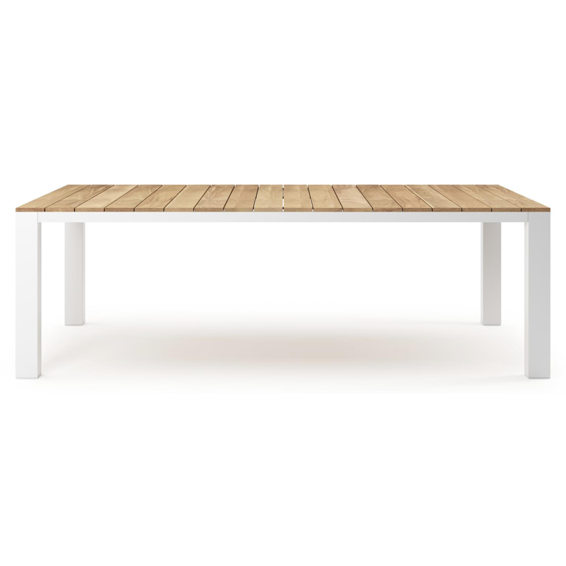 Nano tuintafel in wit aluminium en teak - L 240 x B 148 x H 75 cm