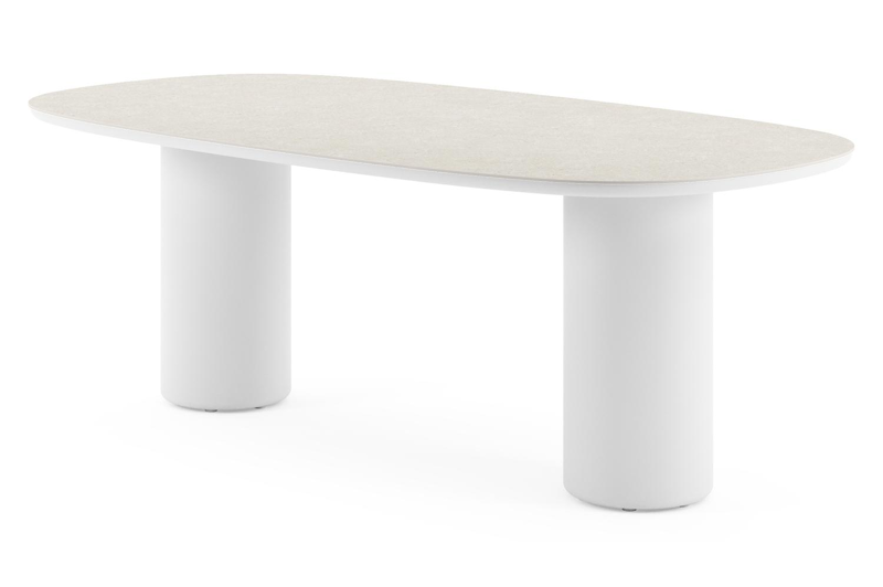 Amico tuintafel bombo in wit aluminium en volkeramiek Shilin - L 210 x B 110 x H 73.5 cm