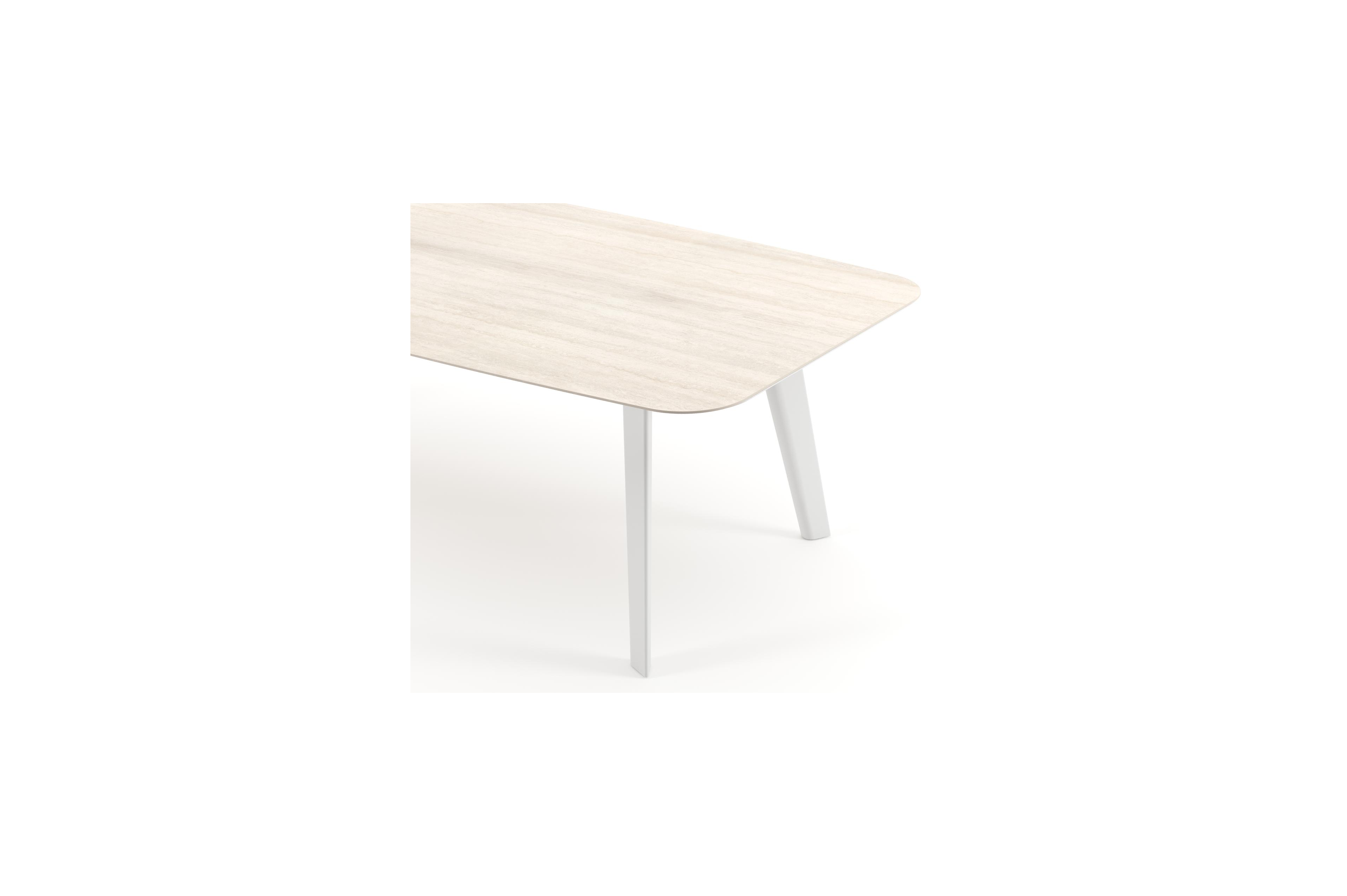 Lacrima tuintafel bootvorm in wit aluminium en volkeramiek Travertino Bianco - L 255 x B 115 x H 73 cm