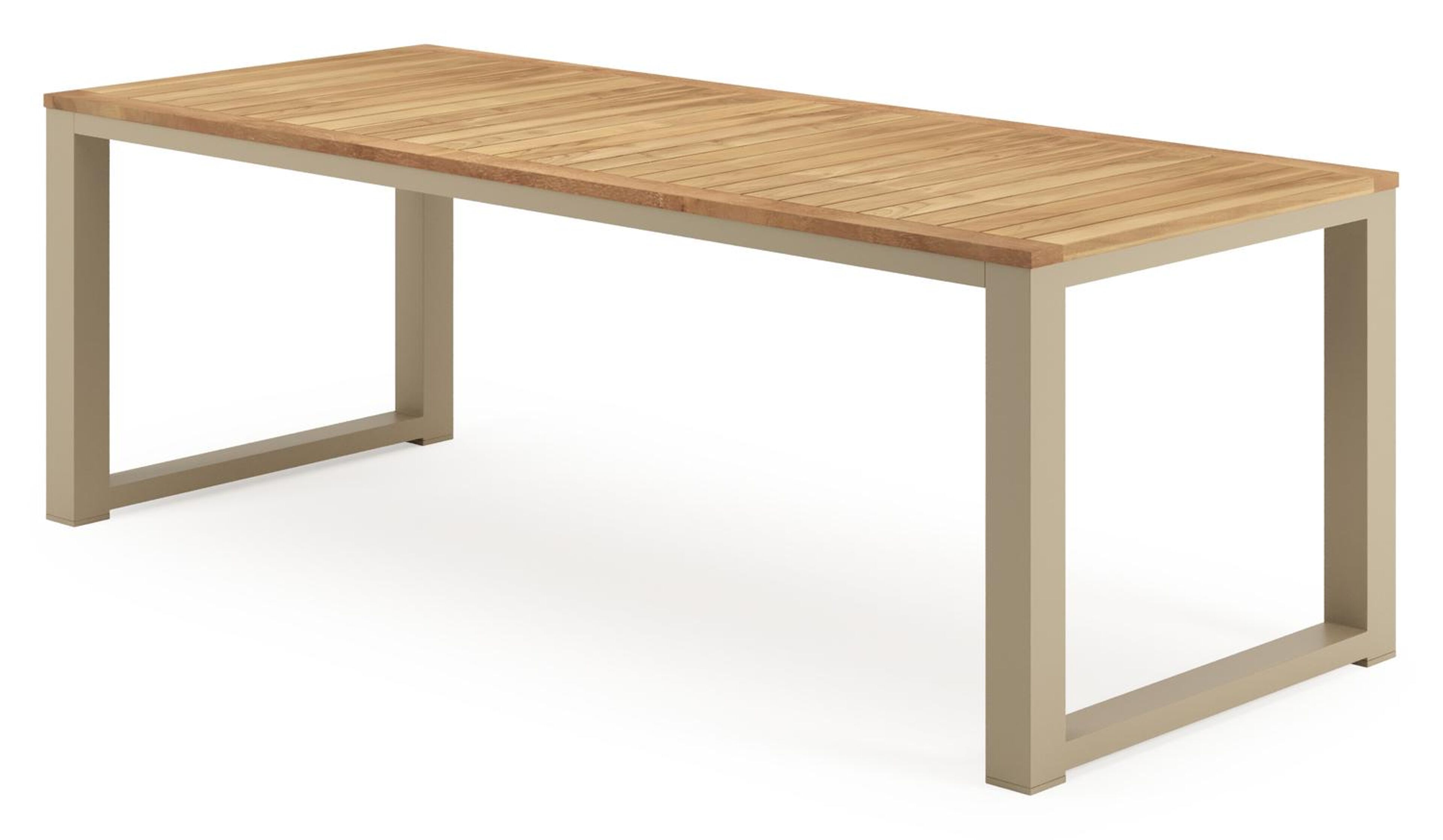 Table de jardin Livo rectangulaire en aluminium beige et teck Naturel - Lg. 220 x Lrg. 92 x Haut. 73.5 cm