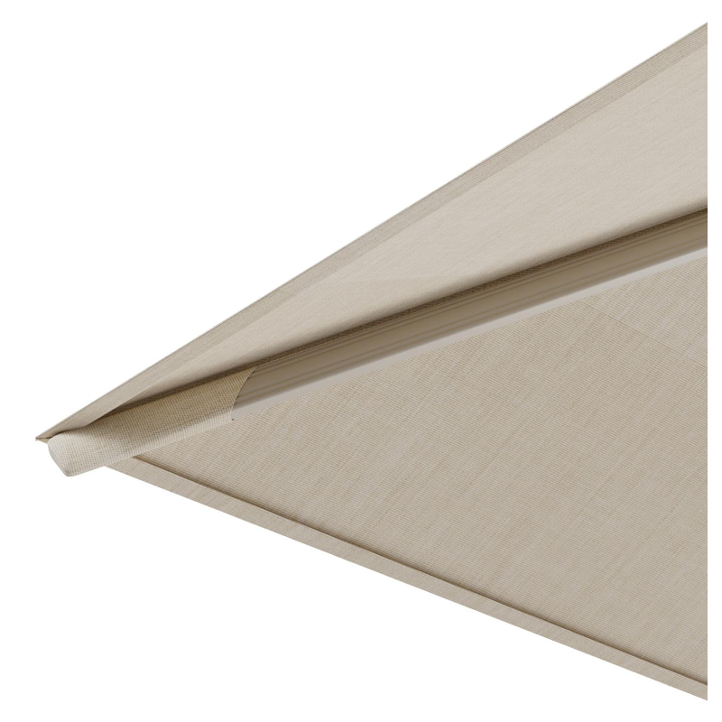 Rufina zweefparasol met tiltfunctie in beige aluminium en beige All Weather Sunbrella® Premium parasoldoek - L1 300 x L2 300 cm met parasolvoet Minore 260 kg met wielen