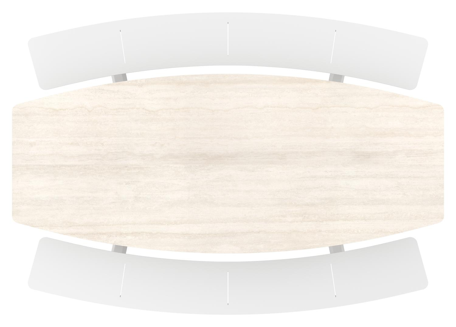 Forno picknicktafel bootvorm in wit aluminium en volkeramiek Travertino Bianco - L 240 x B 181 x H 72 cm