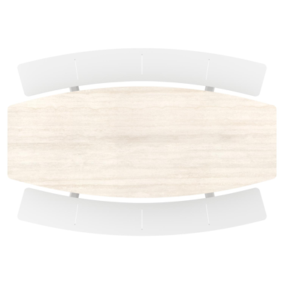 Forno picknicktafel bootvorm in wit aluminium en volkeramiek Travertino Bianco - L 240 x B 181 x H 72 cm