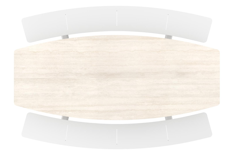 Table de pique-nique Forno forme de bateau en aluminium blanc et céramique pleine Travertino Bianco - Lg. 240 x Lrg. 181 x Haut. 72 cm