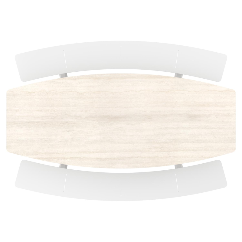 Forno picknicktafel bootvorm in wit aluminium en volkeramiek Travertino Bianco - L 240 x B 181 x H 72 cm