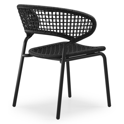 Donato XL stapelbare tuinstoel in zwart aluminium en zwart wicker