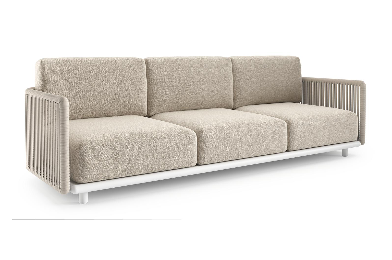 Organo loungebank in wit aluminium en beige verticaal geweven luxe vlakke rope met marbella ecru all weather Cosytica kussen