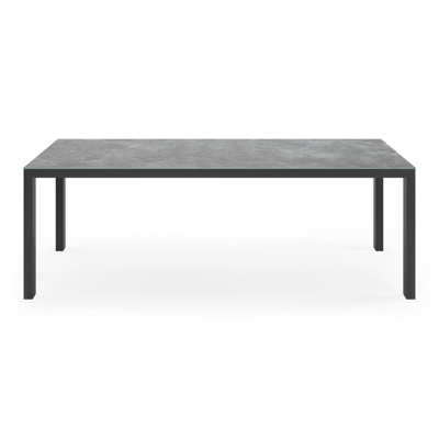 Ensemble de jardin Trente en aluminium noir avec plateau de table en céramique verre gris et 6 chaises de jardin Puglia