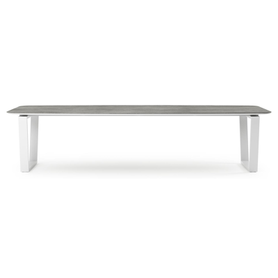 Pagino tuintafel bootvorm in wit aluminium en volkeramiek Aspen Grey - L 315 x B 115 x H 73 cm