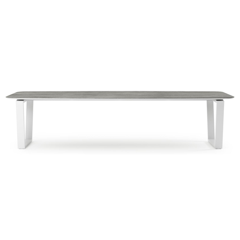 Table de jardin Pagino forme de bateau en aluminium blanc et céramique pleine Aspen Grey - Lg. 315 x Lrg. 115 x Haut. 73 cm