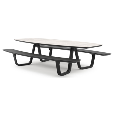 Forno picknicktafel bootvorm in zwart aluminium en volkeramiek Taj Mahal - L 280 x B 192 x H 72 cm