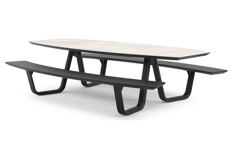 Forno picknicktafel bootvorm in zwart aluminium en volkeramiek Taj Mahal - L 280 x B 192 x H 72 cm