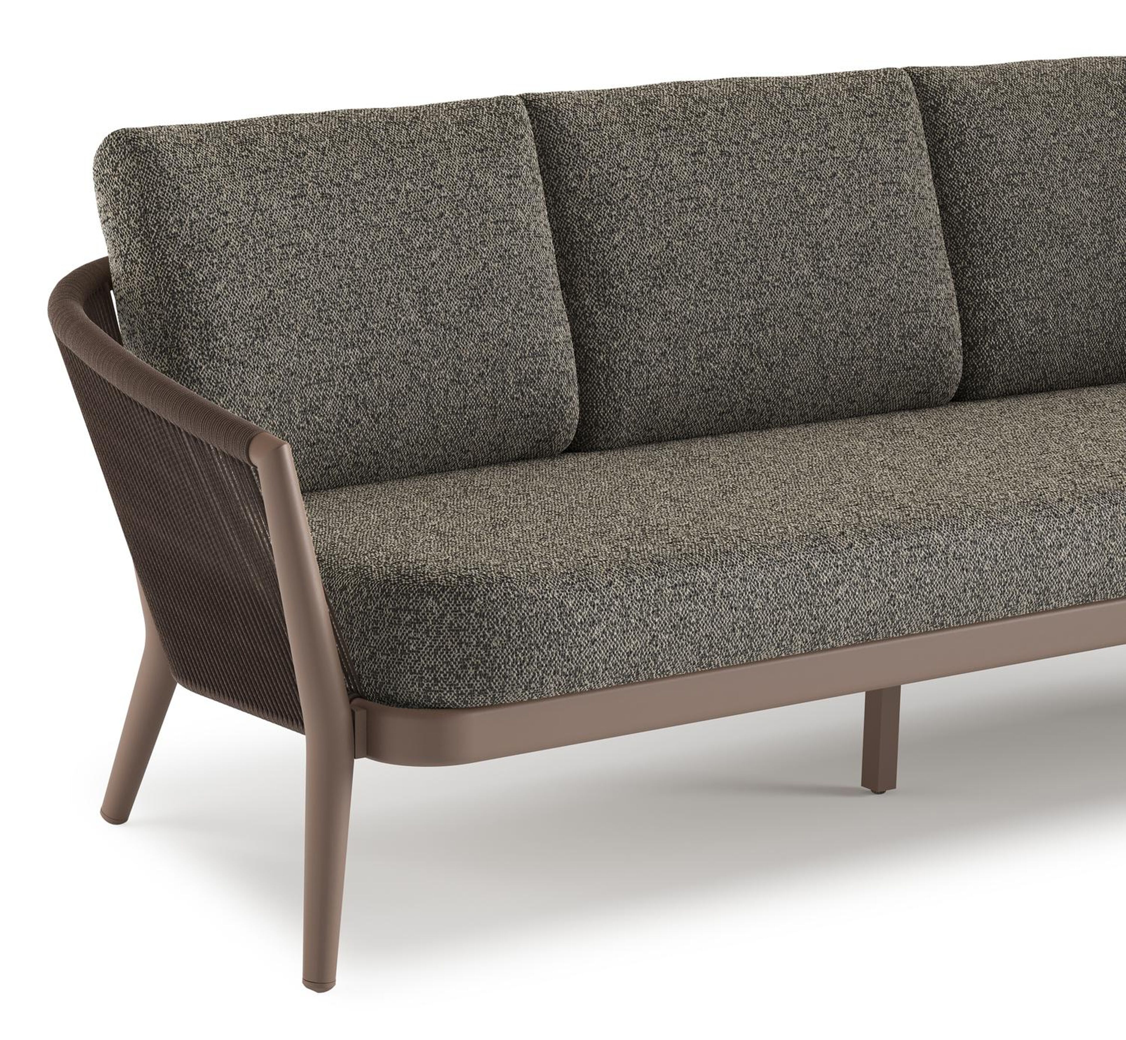 Orso loungeset in taupe aluminiumen zwart verticaal geweven ronde rope met Marbella Tunder all weather cosytica kussen