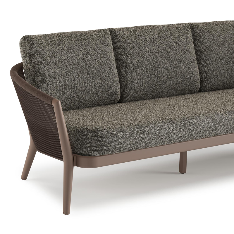 Orso loungeset in taupe aluminiumen zwart verticaal geweven ronde rope met Marbella Tunder all weather cosytica kussen