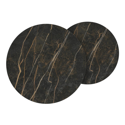 Ensemble de 2 tables basse Fano en aluminium noir avec céramique pleine Black Obsession - table 1: dia 50 x H 50, table 2: dia 40 x H 45 cm