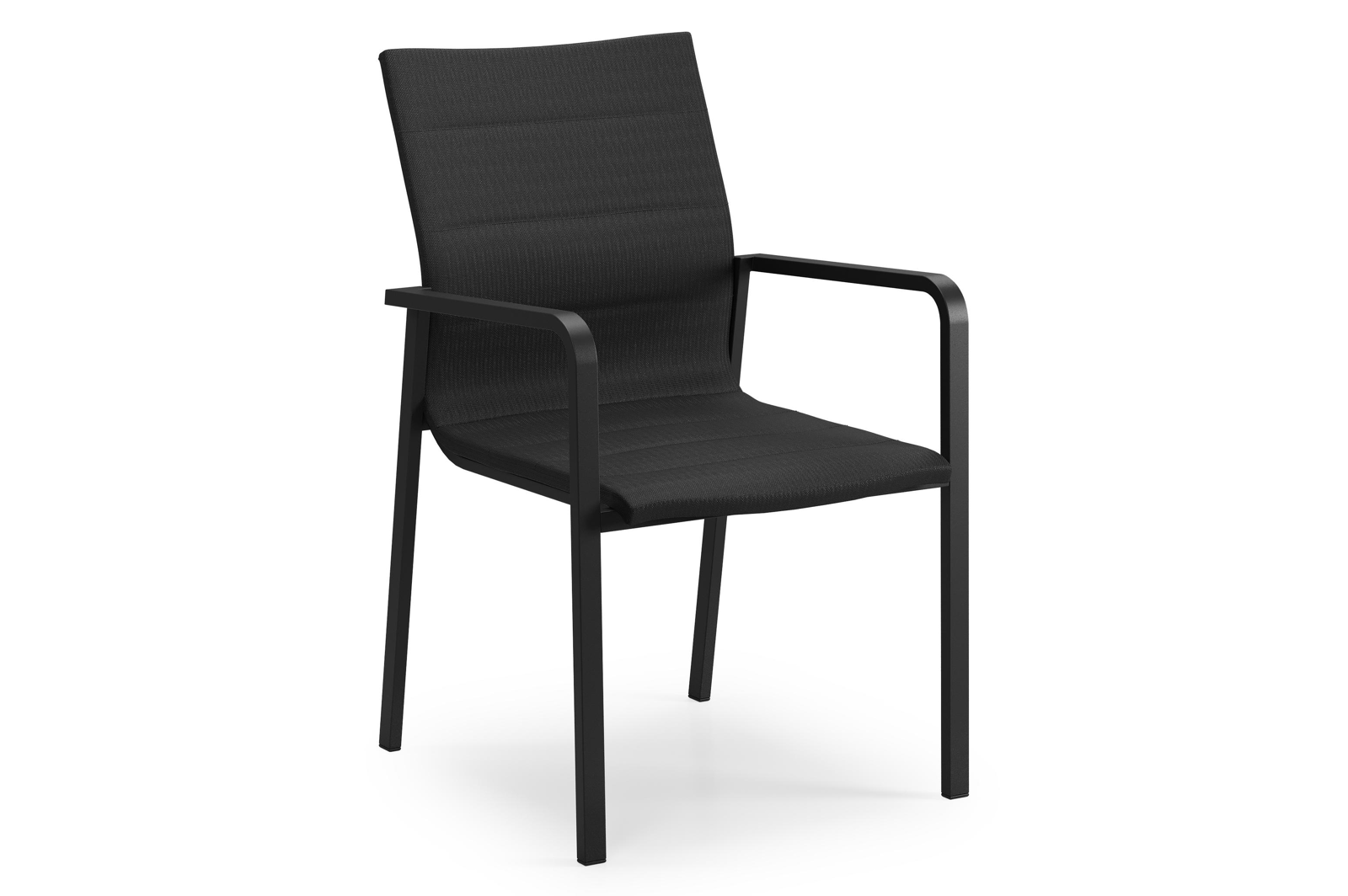 Como stapelbare tuinstoel in zwart aluminium en zwart luxe comfort textilene