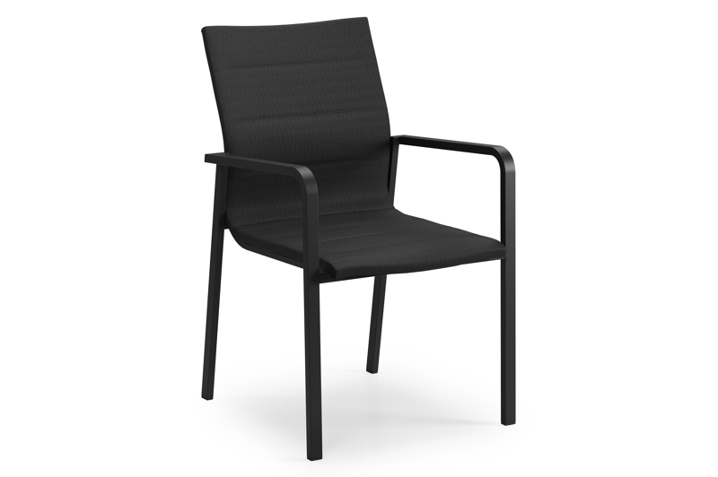 Como stapelbare tuinstoel in zwart aluminium en zwart luxe comfort textilene