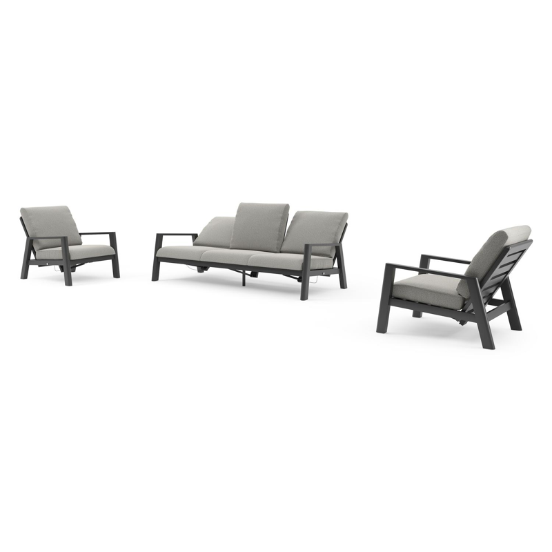 Cirello loungeset in zwart aluminium met savane tunder all weather sunbrella® luxe kussen