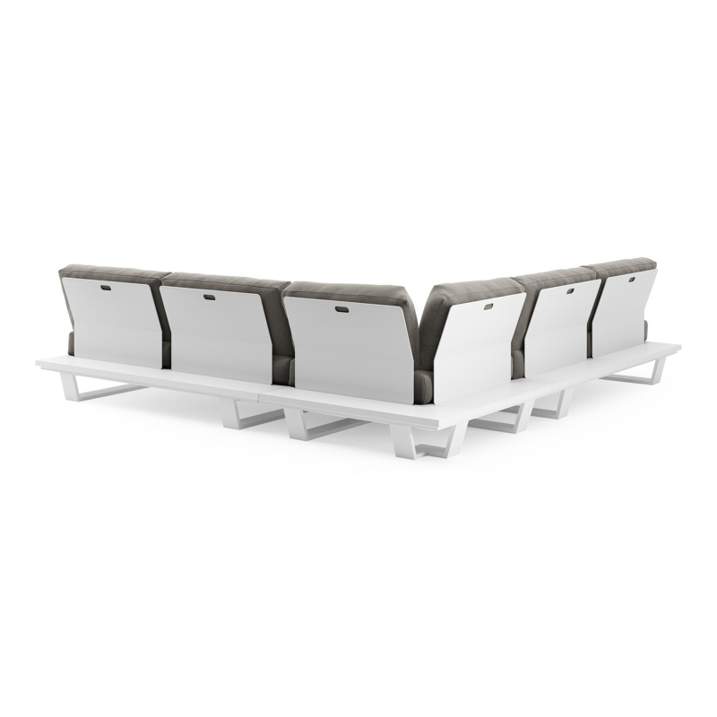 Salon de jardin d'angle Pagino en aluminium blanc et coussins en all weather sunbrella® luxe lopi charcoal
