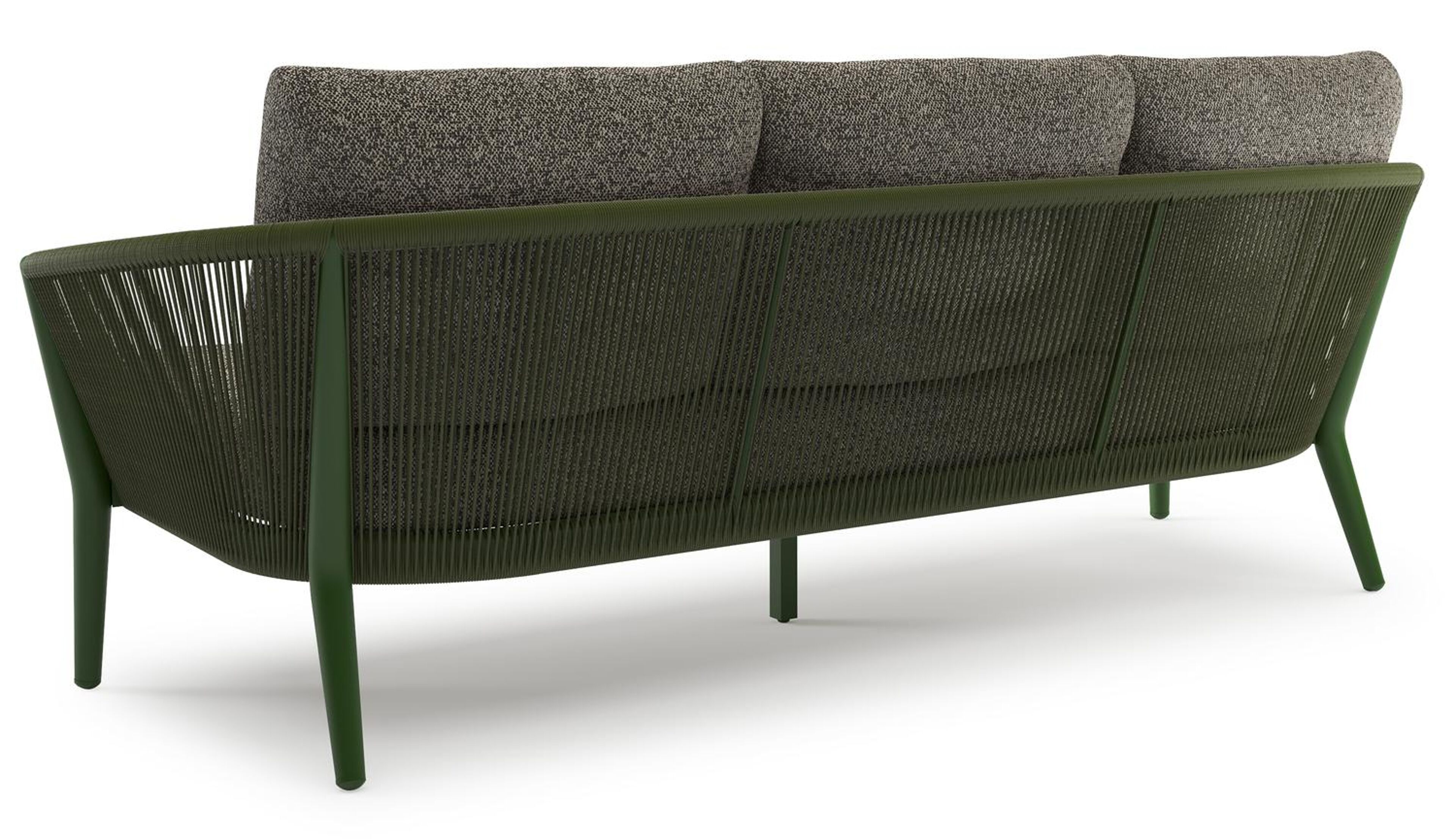 Orso loungebank in groen aluminium en groen verticaal geweven ronde rope met Marbella Tunder all weather cosytica kussen