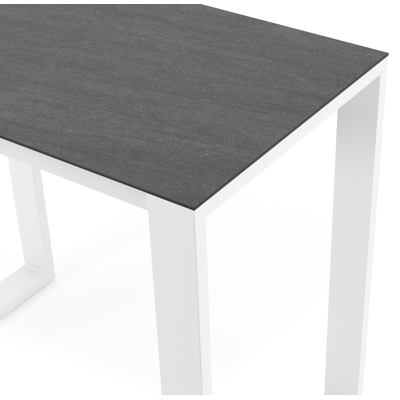 Table de bar Verato en aluminium blanc et céramique pleine Basalt Black - Lg. 120 x Lrg. 70 x Haut. 105 cm