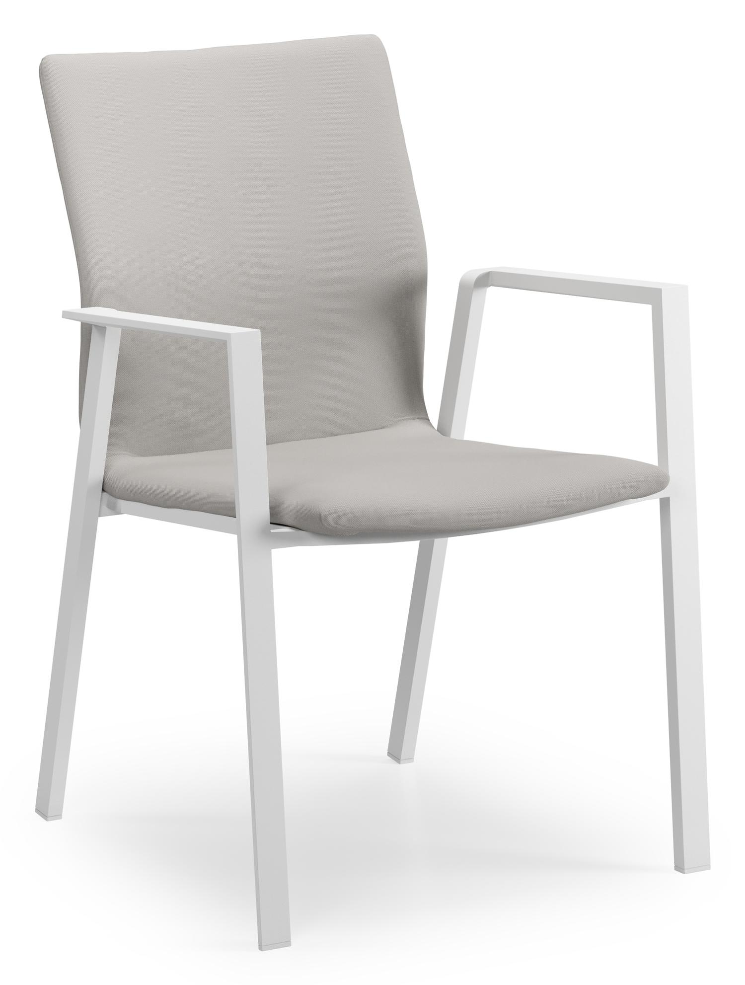 Varese tuinset in wit aluminium en naturel teak tafelblad met 6 stapelbare Madura tuinstoelen